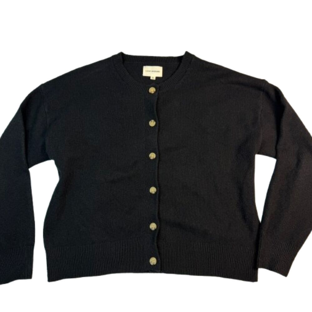 Lucky Brand Classic Black Minimalist Button Up Crewneck Cardigan Size XL